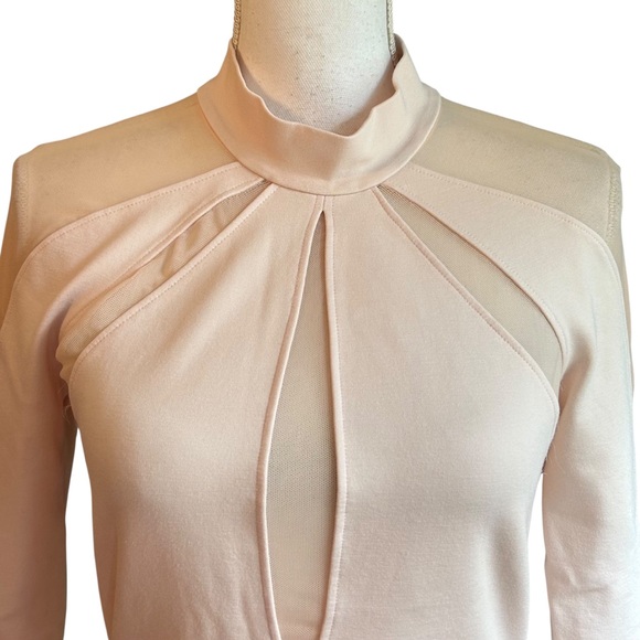 Free People Monarch Mesh Inset Long Sleeve Zip Back Top Women’s SZ S Ballet Pink - Picture 5 of 9